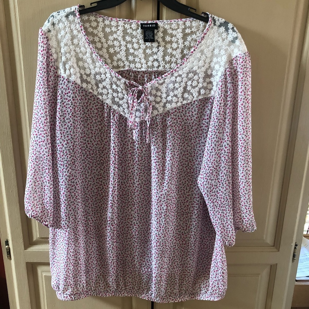 Torrid - Pink and Cream Flower Blouse